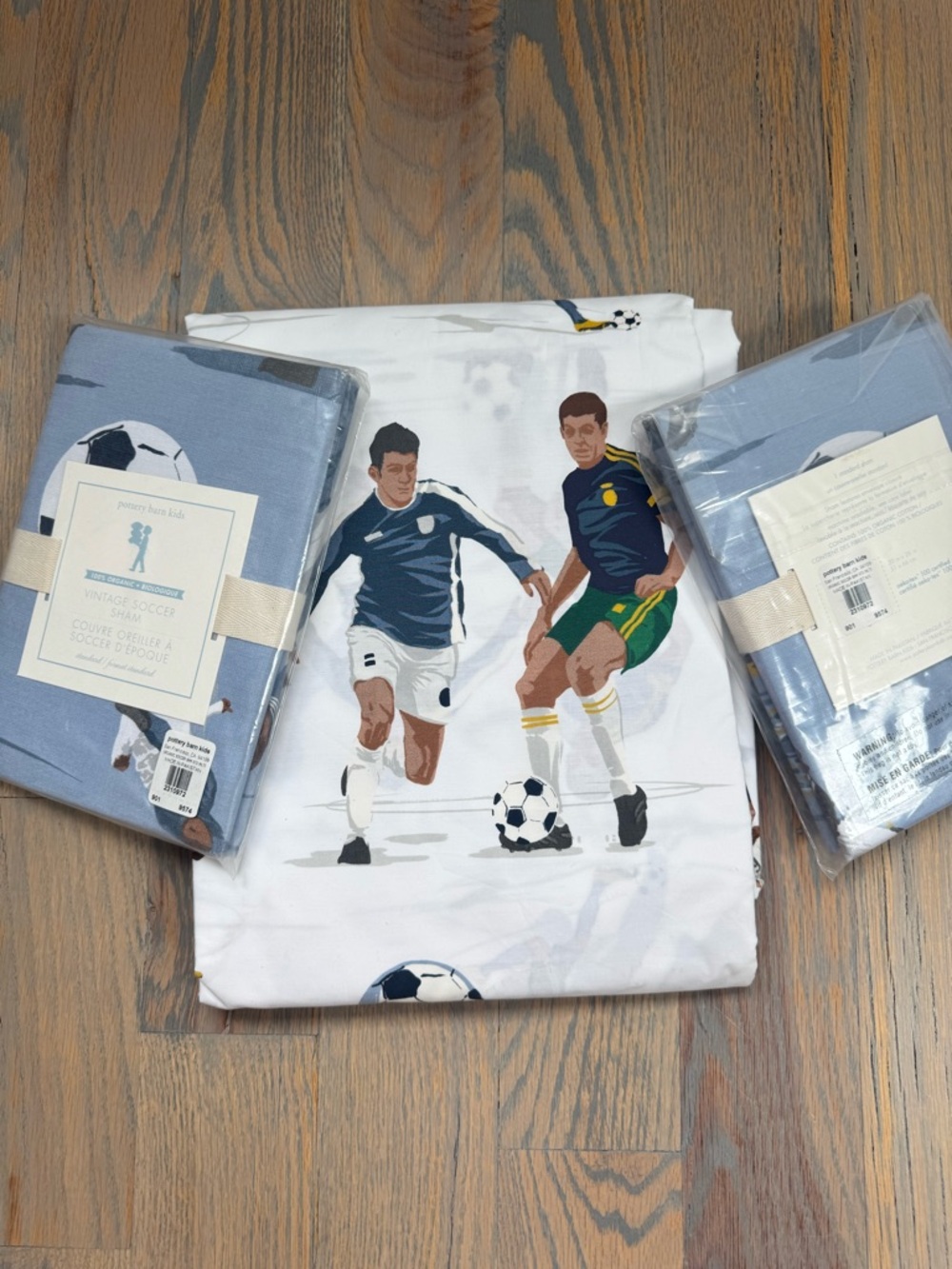 Pottery Barn Kids Vintage Soccer Queen Flat Sheets and 2 Pillowcases